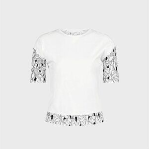 ANNE FONTAINE | Top White Cotton Black Lace Sheer Back Sz 40